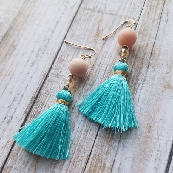Chic by the Beach Jewelry - Blush/turquoise tassel earrings